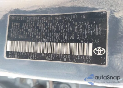 2024 Toyota Corolla Le из США, поврежденный, VIN 5YFB4MDE8RP094559